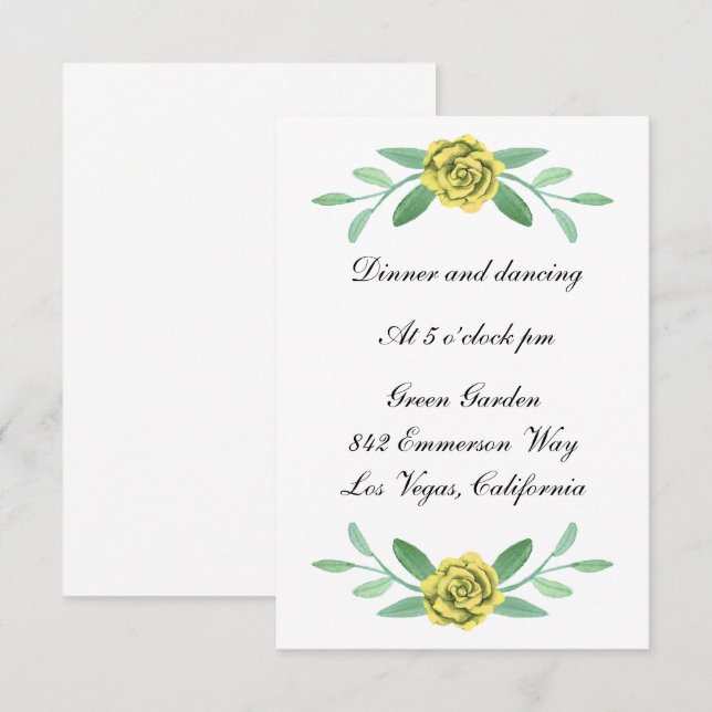 Recepción de Boda con Follaje Verde Floral Amarill (Anverso / Reverso)