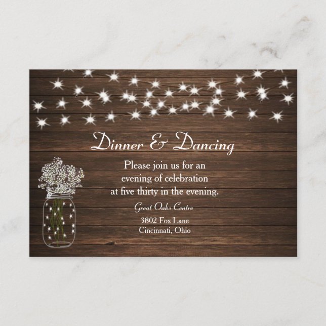 Recepción de Boda con Frasco de Mason Rústico y Lu (Anverso)