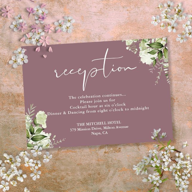 Recepción de Boda con Guión de Verde Malva (Mauve Greenery Script Wedding Reception Enclosure Card)