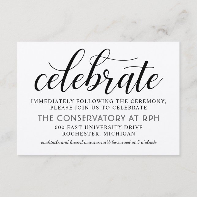 Recepción de Boda con Guión Negro Rústico Moderno (Anverso)