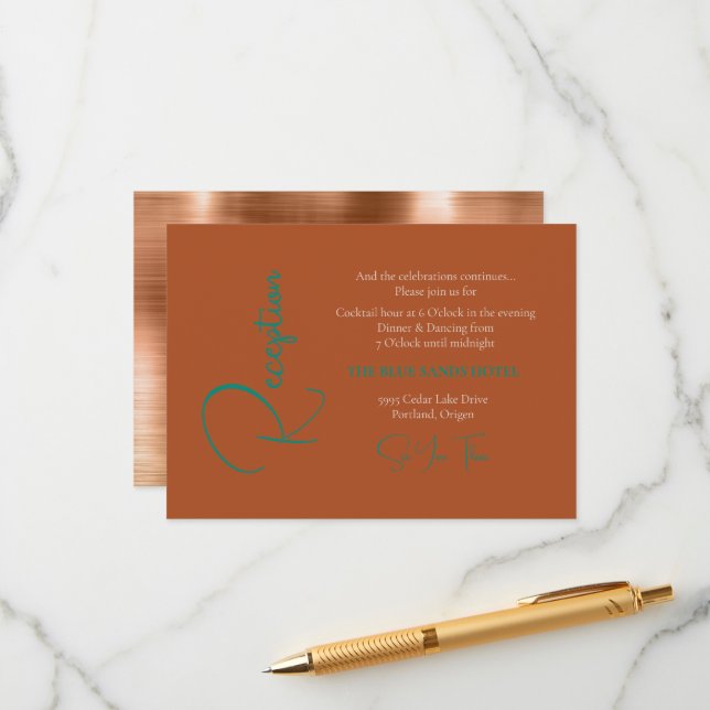 Recepción de Boda con Lámina de Cobre y Texto Verd (Anverso/Reverso In Situ)