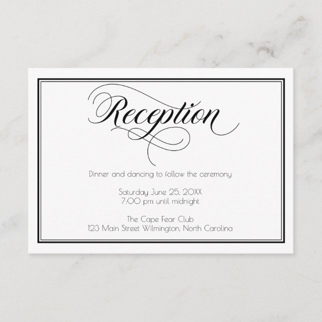 Recepción de Boda con Letra Elegante en Blanco y N (Anverso)