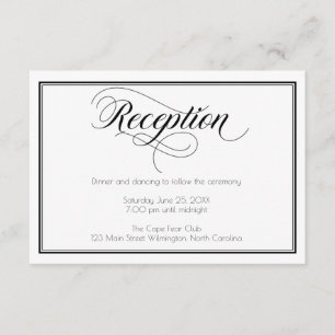 Recepción de boda con letra elegante en blanco y n