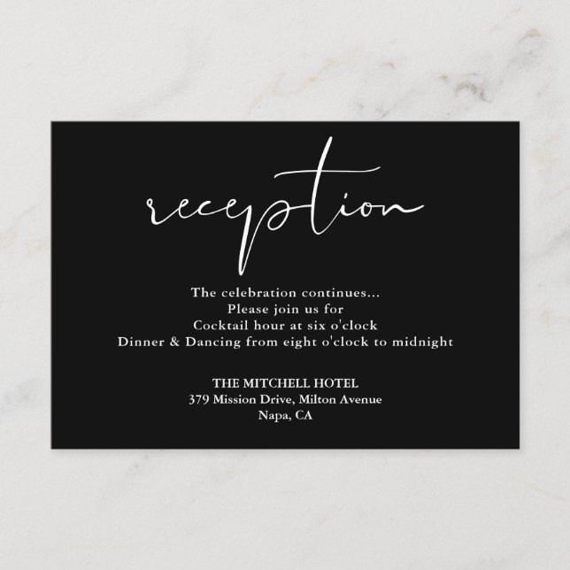 Recepción de Boda con Letra Elegante en Blanco y N (Anverso)