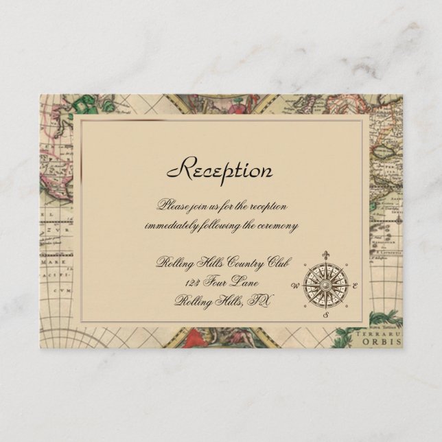 Recepción de Boda con Mapa Antiguo del Mundo Antig (Anverso)