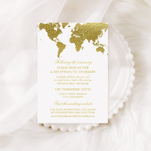 Recepción de boda con mapa del mundo en oro elegan