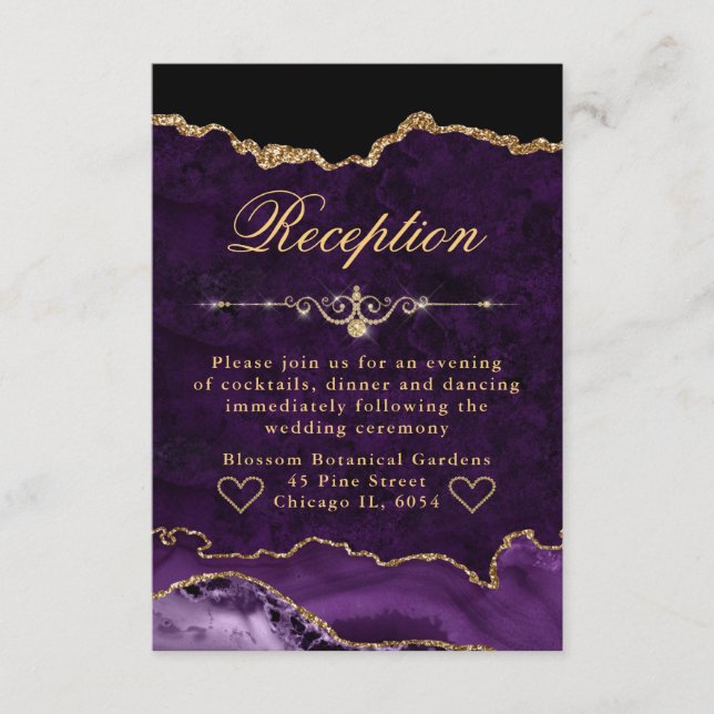 Recepción de Boda con Purpurina de Ágata Dorada y  (Anverso)