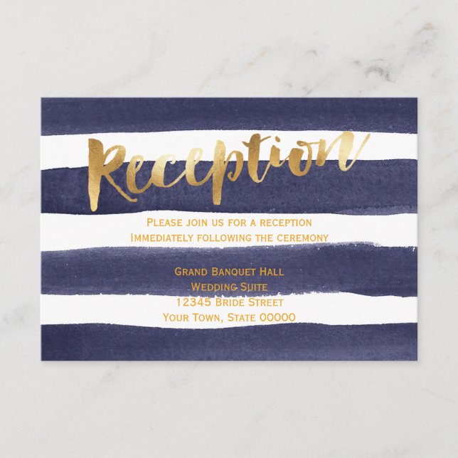 Recepción de Boda con Rayas de Acuarela Azul Marin (Anverso)