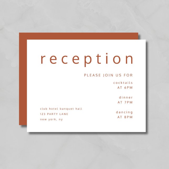 Recepción de Boda con Tipografía Terracota y Blanc (Terracotta & White Typography Wedding Reception Enclosure Card)