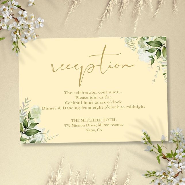 Recepción de Boda con Vegetación Amarilla de Botón (Buttercup Yellow Greenery Wedding Reception Enclosure Card)