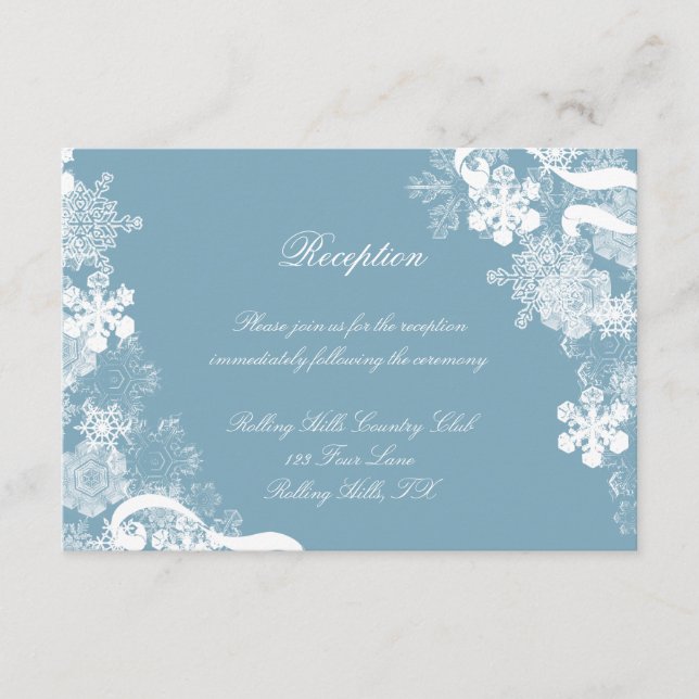 Recepción de Boda Copo de Nieve Azul Blanco de Inv (Anverso)