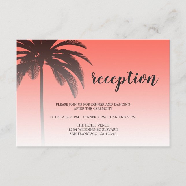 Recepción de Boda Coral Tropical Palm Tree Beach (Anverso)