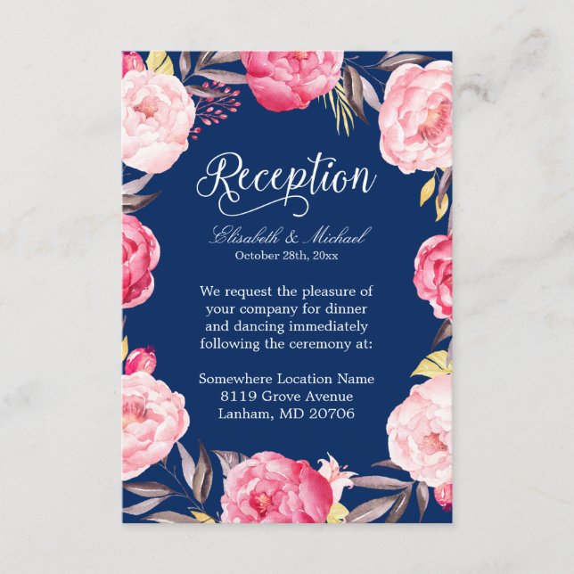 Recepción de Boda Corona Floral Rosa Azul Marino (Anverso)