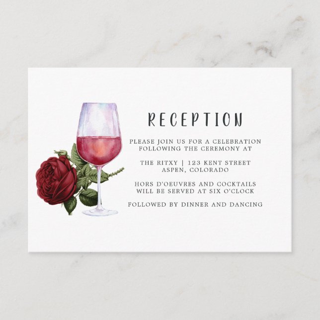 Recepción de Boda de Borgoña Floral de Vino (Anverso)