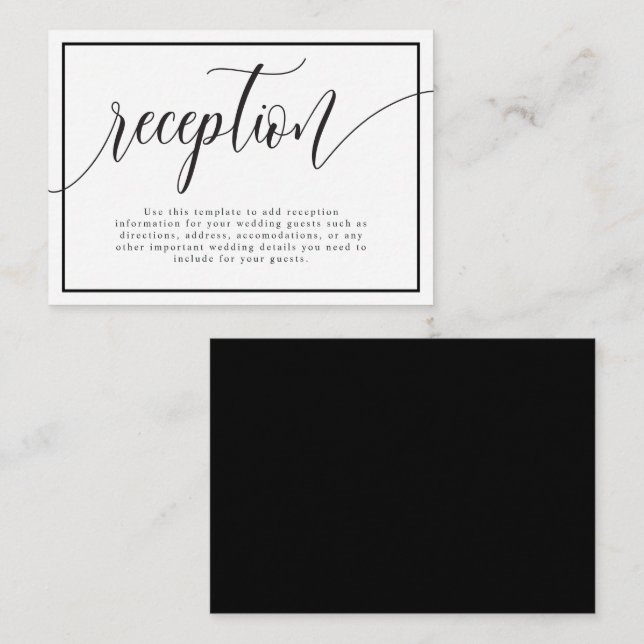 Recepción De Boda De Caligrafía Negra Y Blanca (Anverso / Reverso)