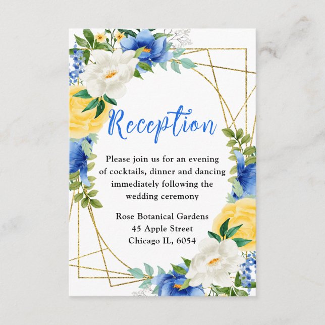 Recepción de Boda de Flores Azules y Amarillas (Anverso)