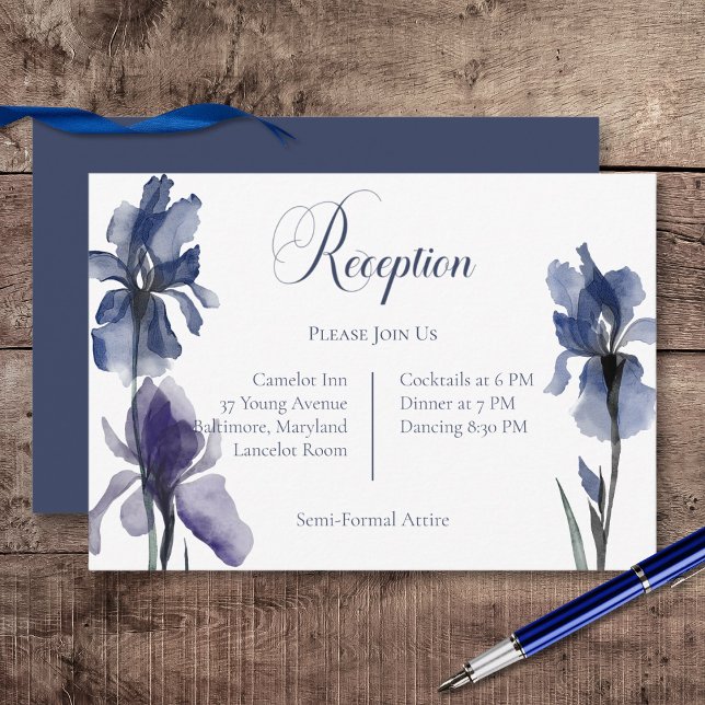Recepción De Boda De Flores De Iris Azul (Blue Iris Flowers Wedding Reception Card)