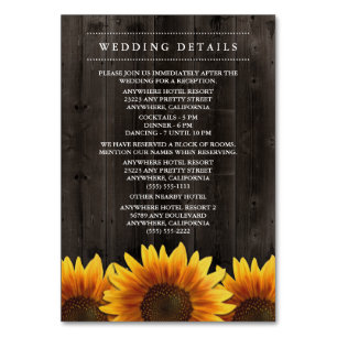 Recepción de boda de girasol + Tarjetas de alojami