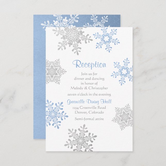Recepción de Boda de Invierno Blue Silver Snowflak (Anverso / Reverso)