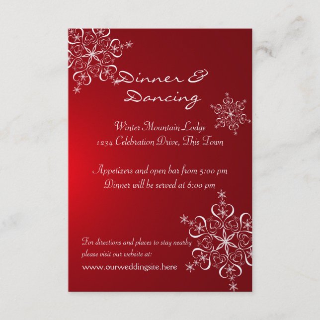 Recepción de Boda de Invierno Copo de Nieve Rojo (Anverso)