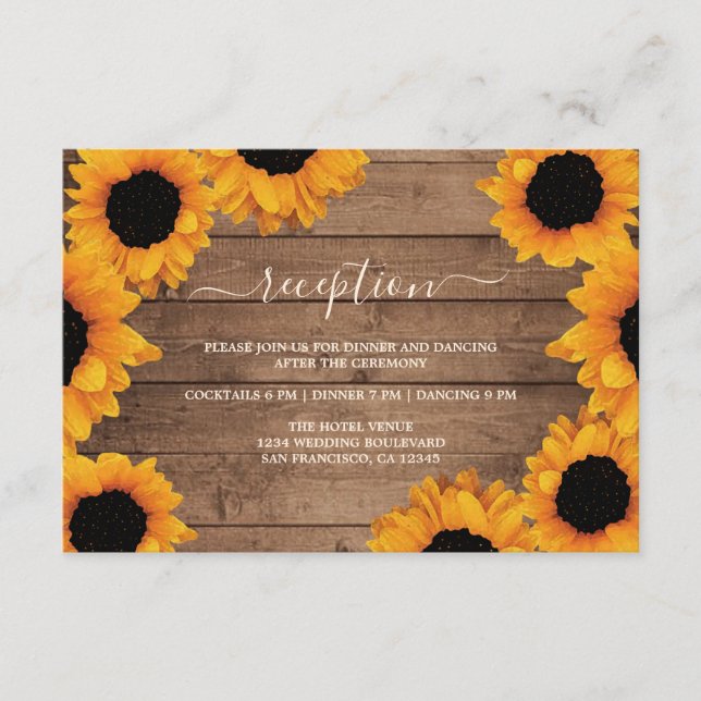 Recepción de boda de madera rústica con girasol ra (Anverso)