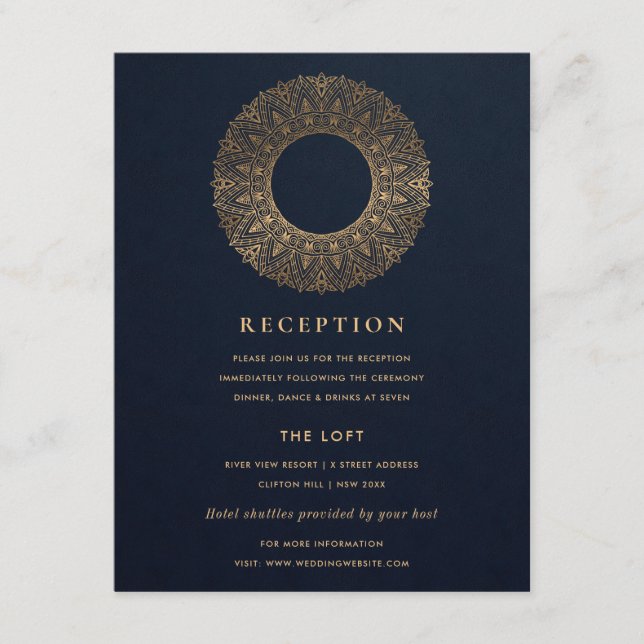 RECEPCIÓN DE BODA DE MANDALA ORNADA DE NAVY GOLD C (Anverso)
