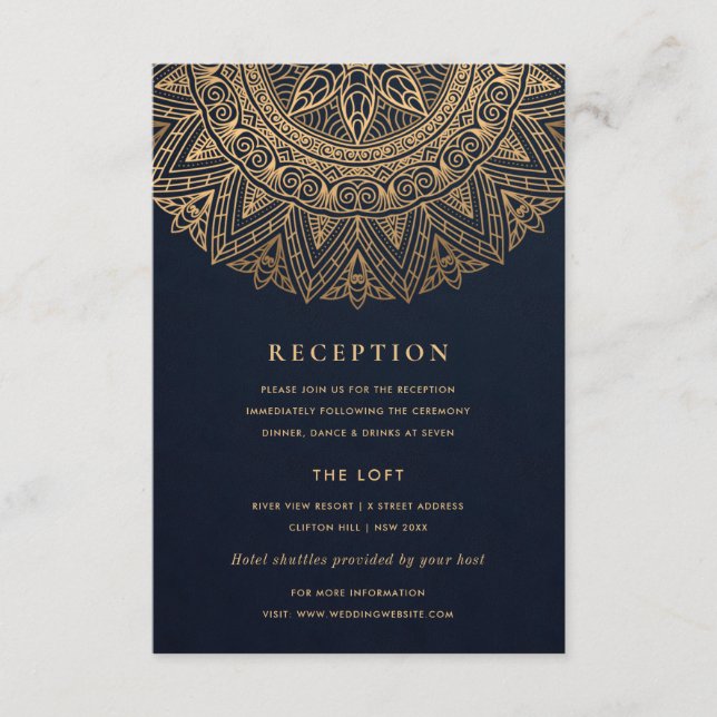RECEPCIÓN DE BODA DE MANDALA ORNADA DE NAVY GOLD C (Anverso)