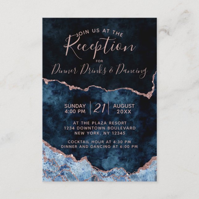 Recepción de Boda de Mármol de Oro Rosa Azul Marin (Anverso)