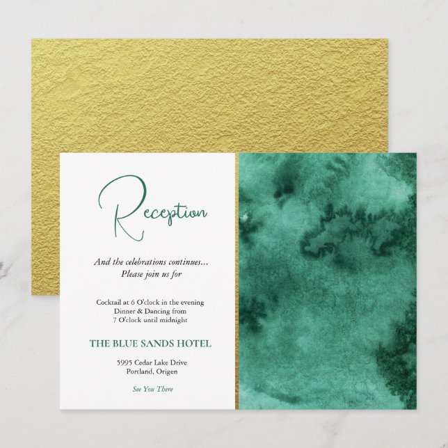 Recepción de Boda de Moda Esmeralda Verde & Oro (Anverso / Reverso)