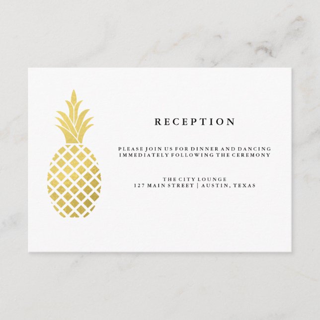 Recepción de Boda de Piña Dorada Elegante (Anverso)