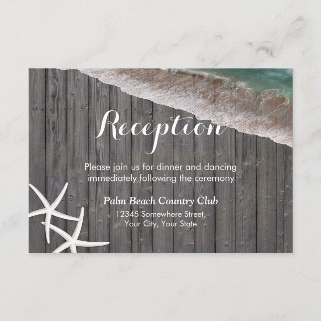 Recepción de Boda de Playa con Fondo de Madera de  (Anverso)