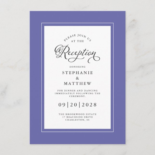 Recepción de Boda Elegante Azul y Blanco (Anverso)