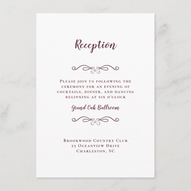 Recepción de Boda Elegante Burgundy Blanco Chic (Anverso)