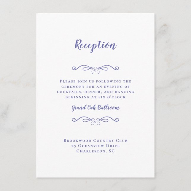 Recepción de Boda Elegante Chic Azul Periwinkle (Anverso)