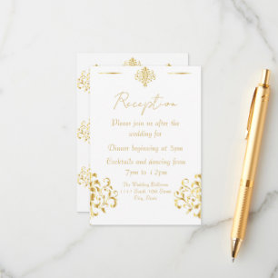 Recepción de Boda Elegante de Damasco en Oro y Bla