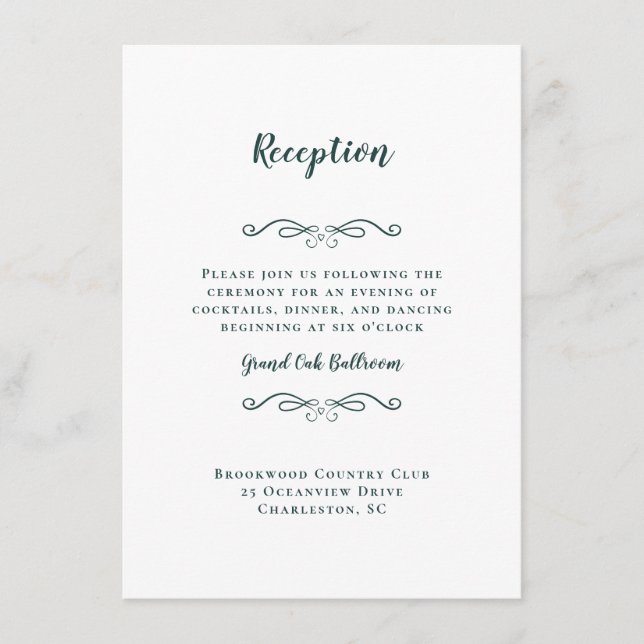 Recepción de Boda Elegante Esmeralda Verde Blanco  (Anverso)