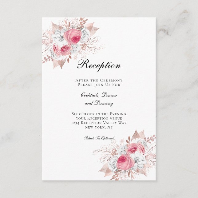Recepción de boda elegante floral rosa oro (Anverso)