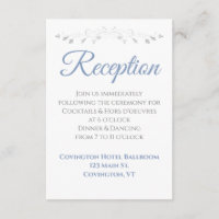 Recepción de boda elegante gris y azul claro