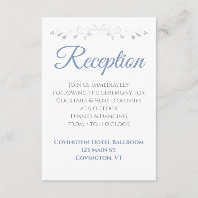 Recepción de boda elegante gris y azul claro (Anverso)
