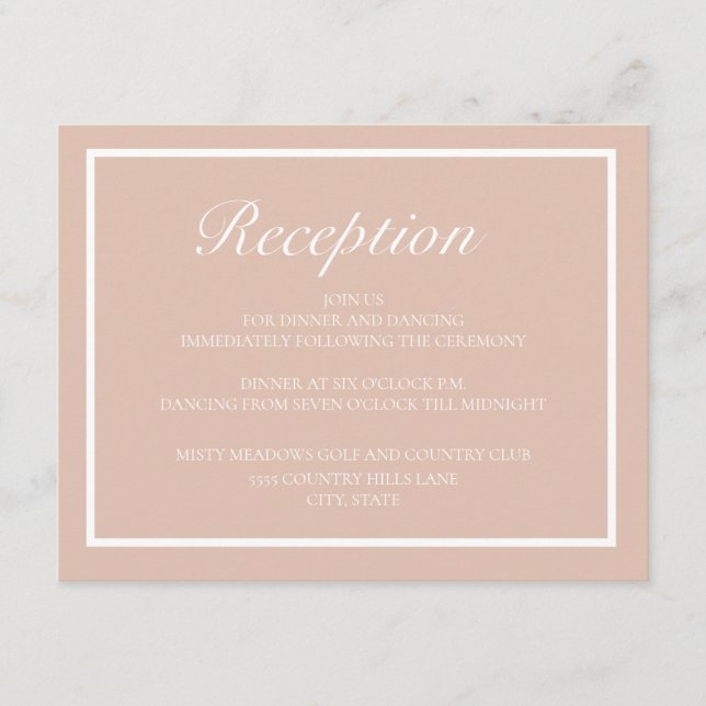 Recepción de boda elegante moderna rosa y blanca (Anverso)
