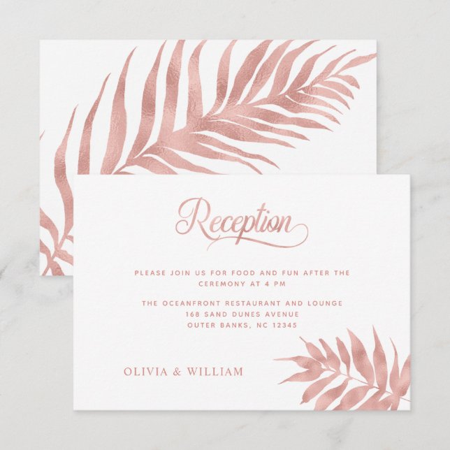 Recepción de Boda Elegante Rosa Dorado Tropical Bl (Anverso / Reverso)