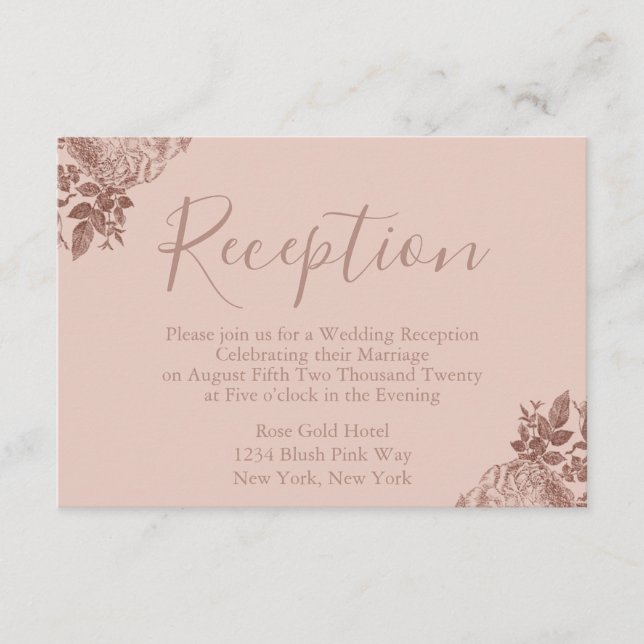 Recepción de boda en rosa oro y rosa rubor (Anverso)