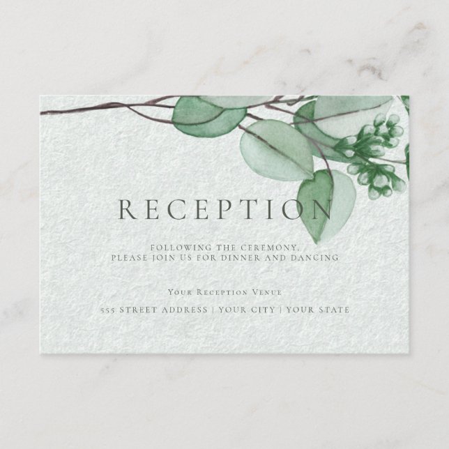 Recepción de Boda | Eucalipto Elegante Acuarela (Anverso)