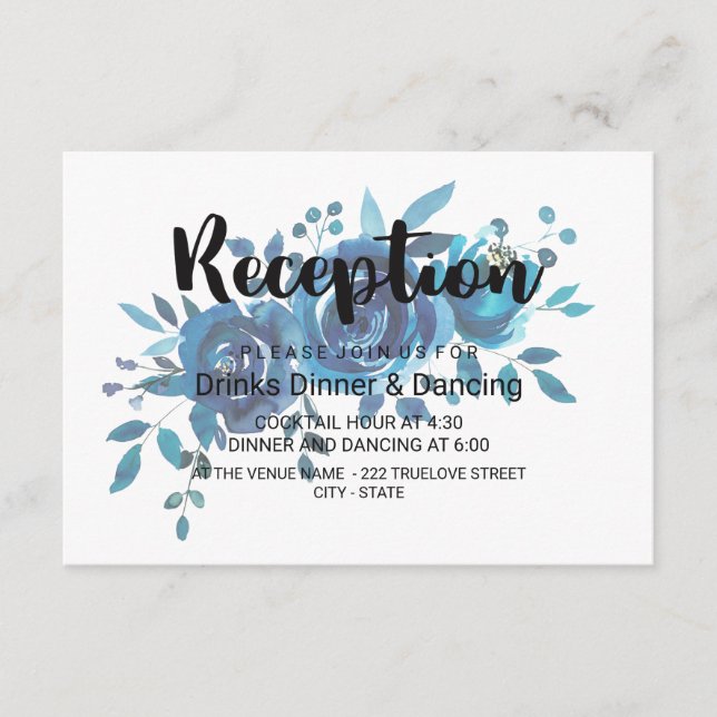 Recepción de Boda Floral Acuarela Algo Azul (Anverso)
