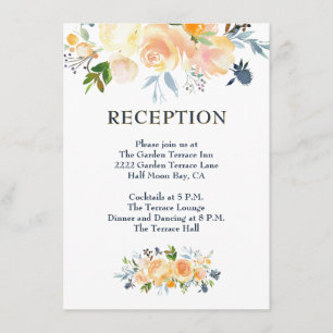 Recepción de Boda Floral Acuarela Coral Azul Marin