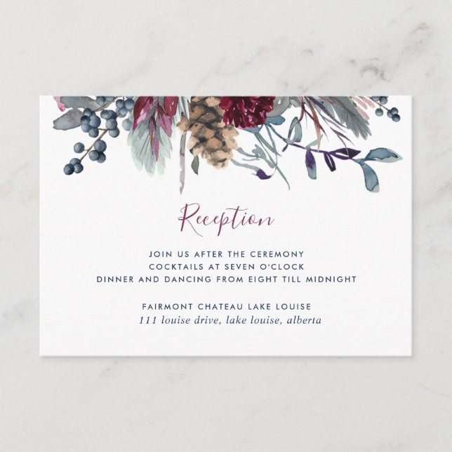 Recepción de Boda Floral Azul Borgoña (Anverso)