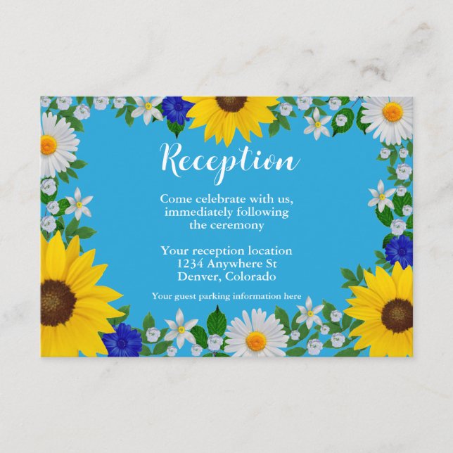 Recepción de Boda Floral Azul en el cielo de veran (Anverso)