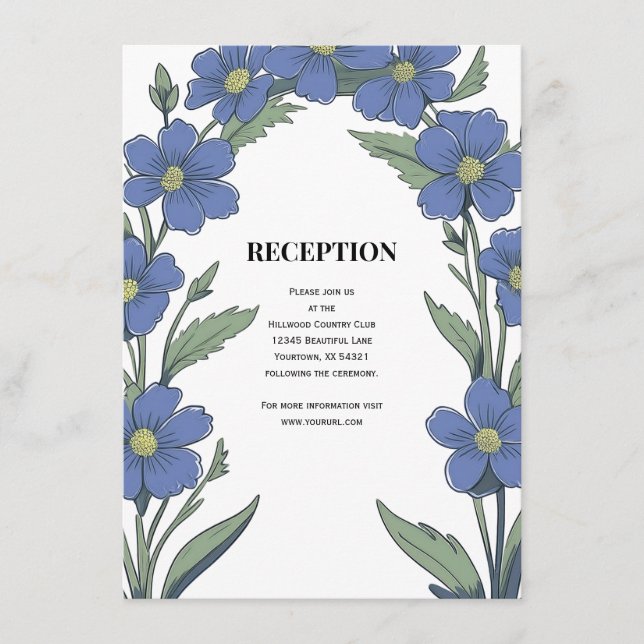 Recepción de Boda Floral Azul Periwinkle (Anverso)