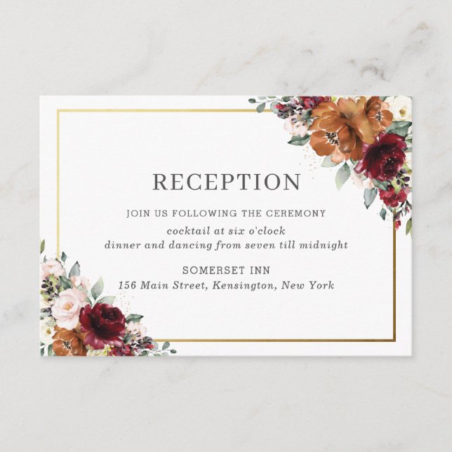 Recepción de Boda Floral Blanca Naranja de Borgoña (Anverso)