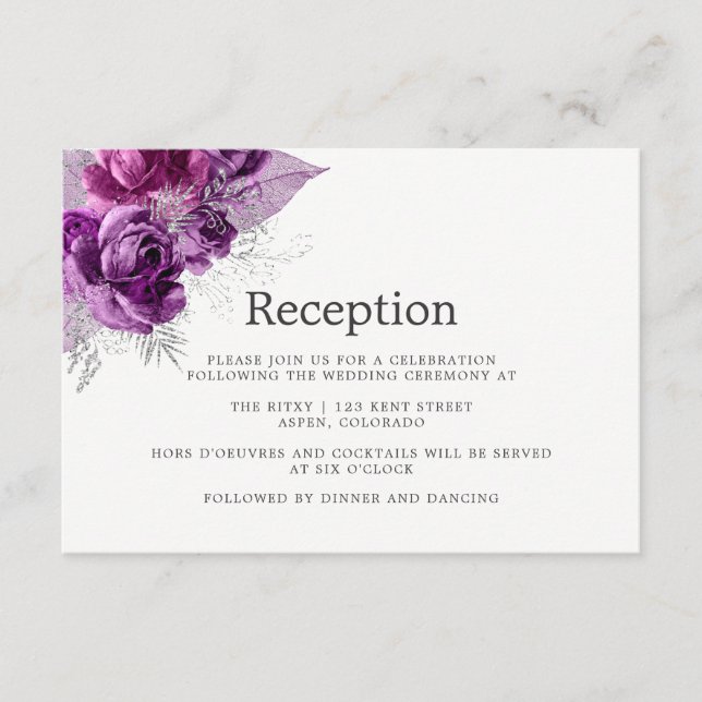 Recepción de Boda Floral con Acuarela de Ciruela y (Anverso)